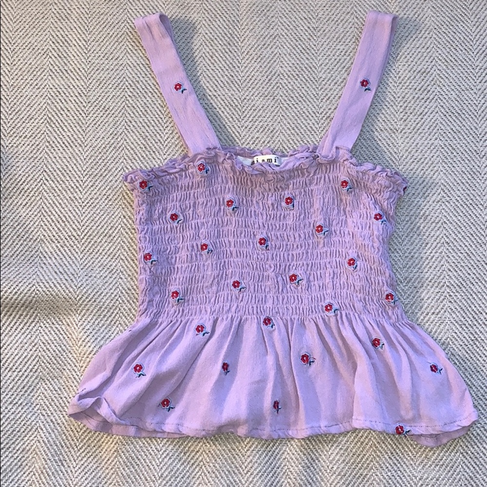 Purple Miami Floral Stretch Flare Tank Top Size M